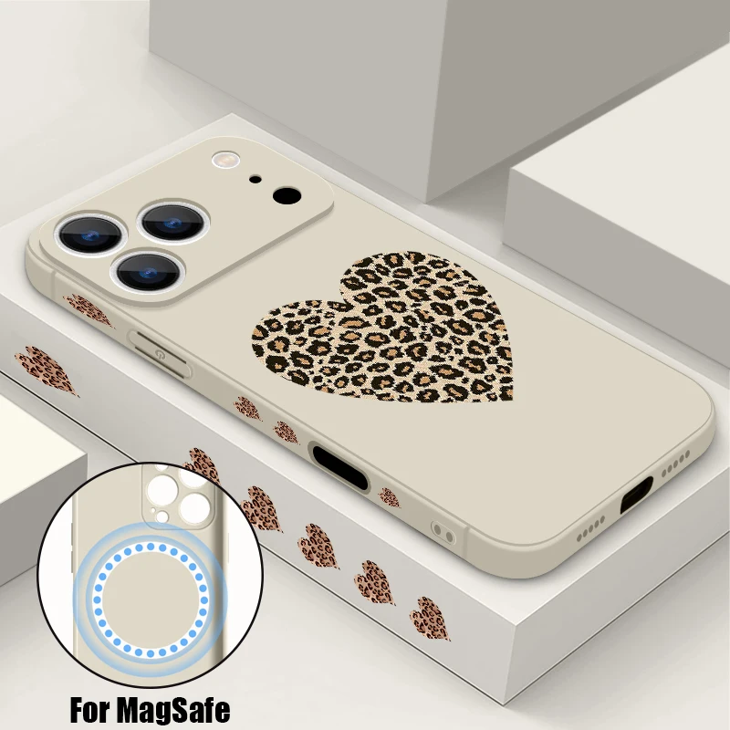 Leopard Print Love Heart Magnetic TPU Lanyard Case