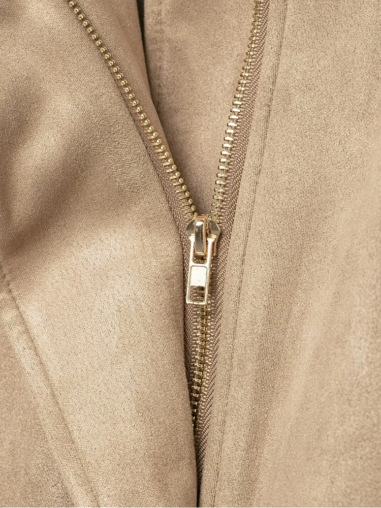 New Women Suede Jackets Coat Retro Stand Collar Mid-length Casual Streetwear Female Fashion Solid Oversize Autumn Winter Jacket