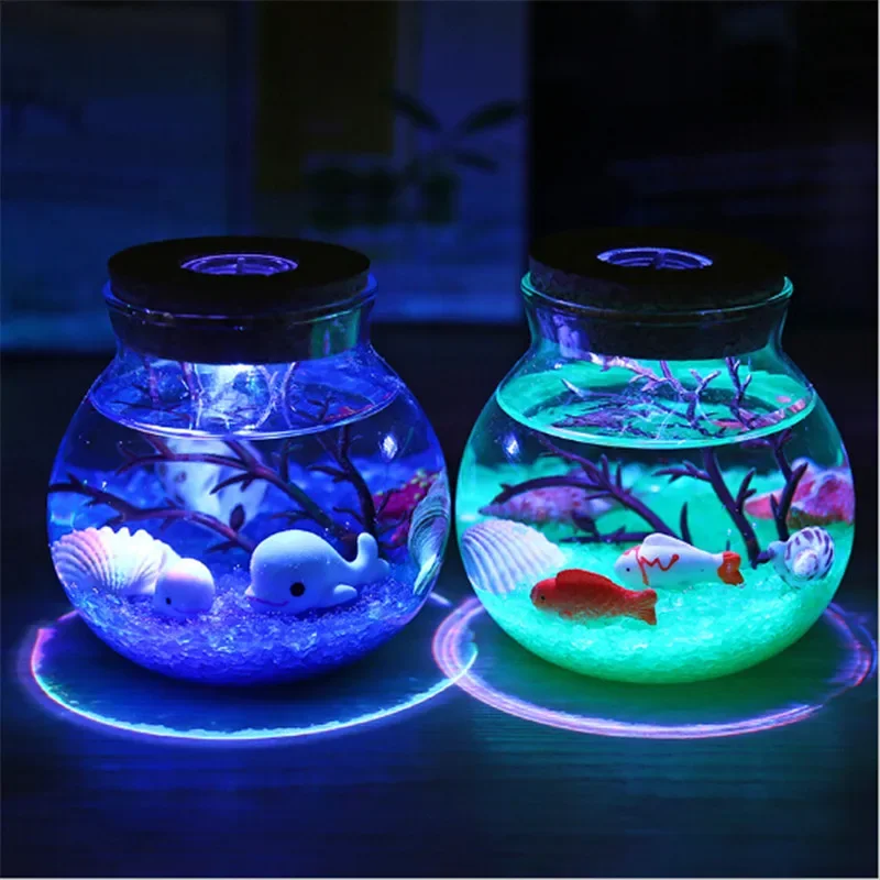 

2023 NEW Novelty RGB LED Night Lamp Romantic Sea Fish Stone Ocean Bottle Night Lights For Children Baby Gift Bedroom Decoration