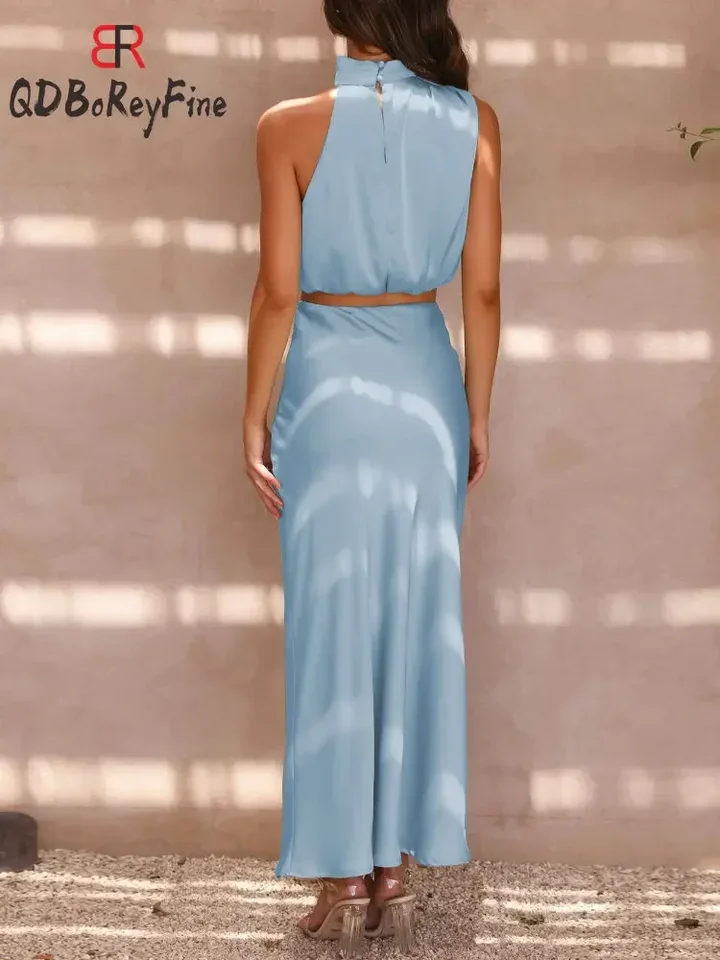 女性のためのエレガントなサテンのツーピースセット