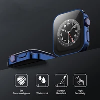 Boîtier en verre trempé pour Apple Watch 45mm 41mm 44mm 40mm, protecteur d'écran à bord droit, couverture Durable iWatch série 9 8 7 4 5 SE 6 3
