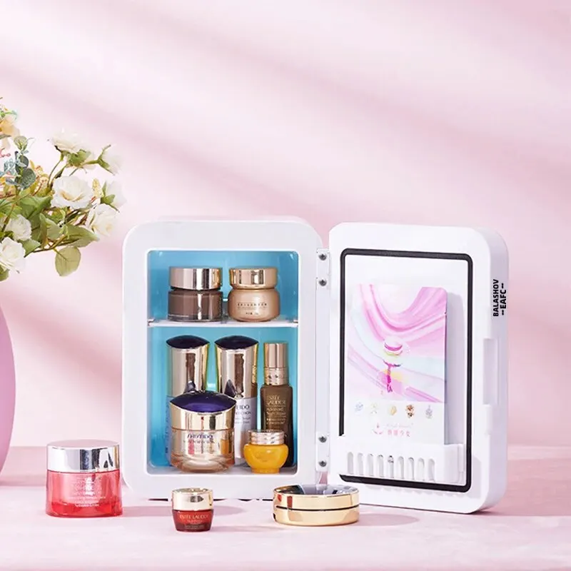 Portable Refrigerator Portable Mini Makeup Fridge 220V Multifunction Refrigerator LED Light Mirror Cosmetics Refrigerator Cooler Freezer for Home Car