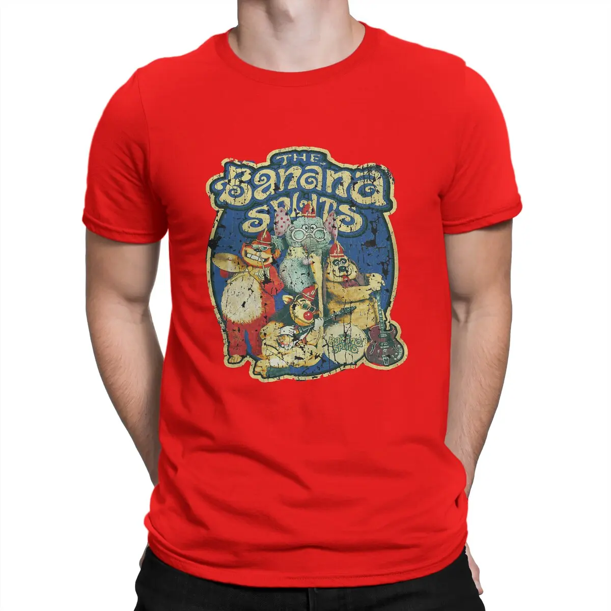 thumbnail image 1 of Camiseta de música para hombre, algodón puro, estilo vintage, cuello redondo, dibujos animados de Banana Splits, manga corta, 1 of 7