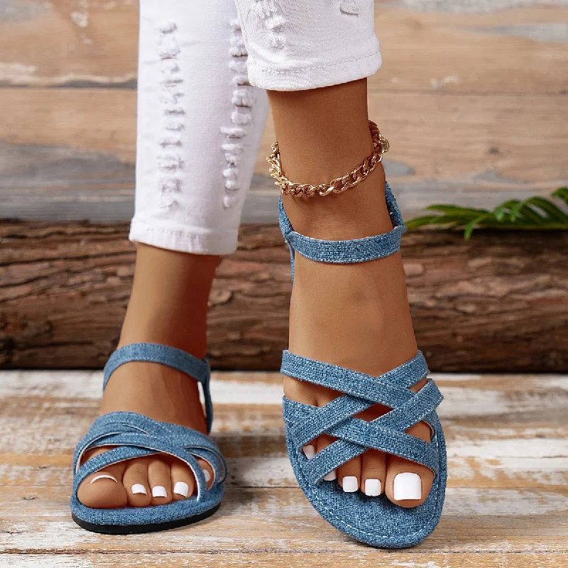 FlatSandalsOutdoorWomenShoes2023SummerTrendSimpleDenimPastoralStyleGladiatorSandals