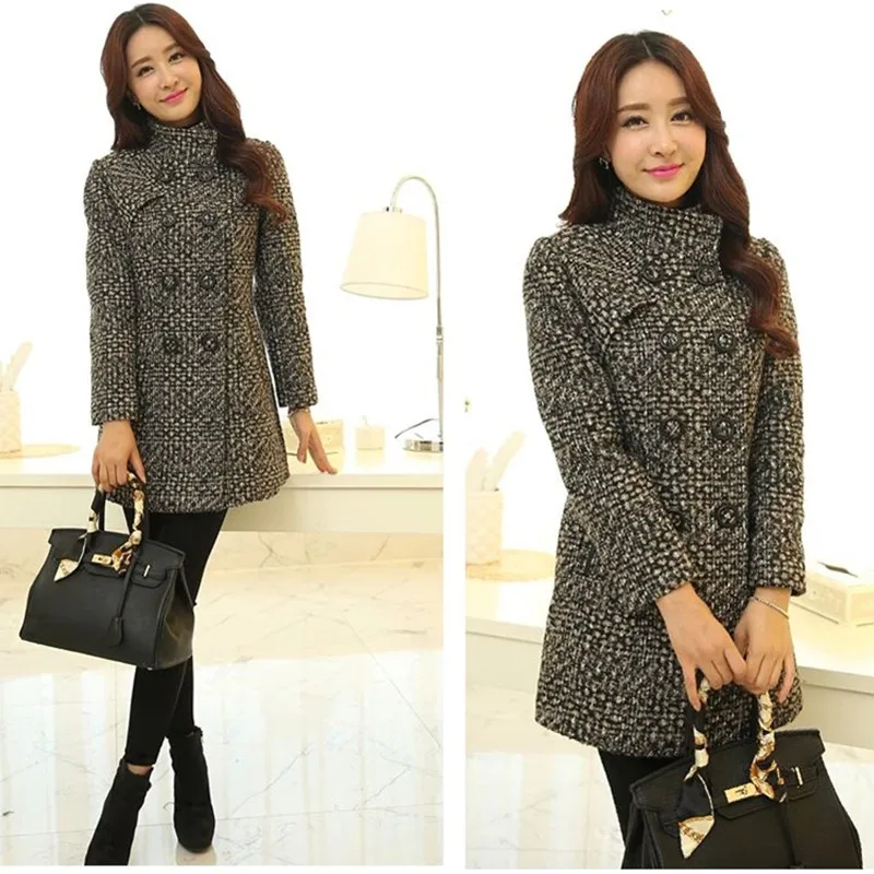 2024 Autumn/Winter New Stand collar Woolen Jacket Women's Fashion Slim Long sleeved Coat Double breasted Female Casual Overcoat 5