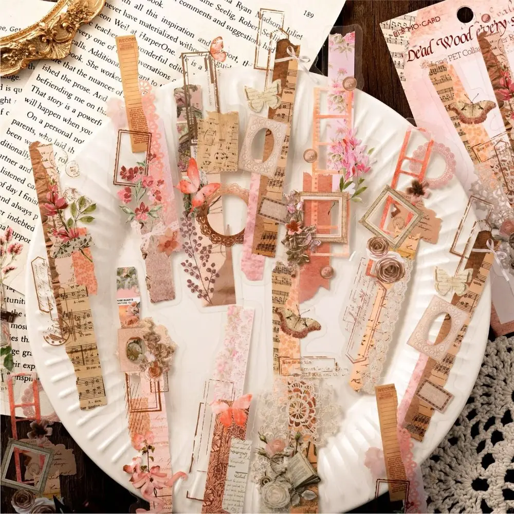 20Pcs Vintage Long Strip Stickers Scrapbooking Diary Album Decor PET Flowers Butterflies Plants DIY Handmade Journal Supplies