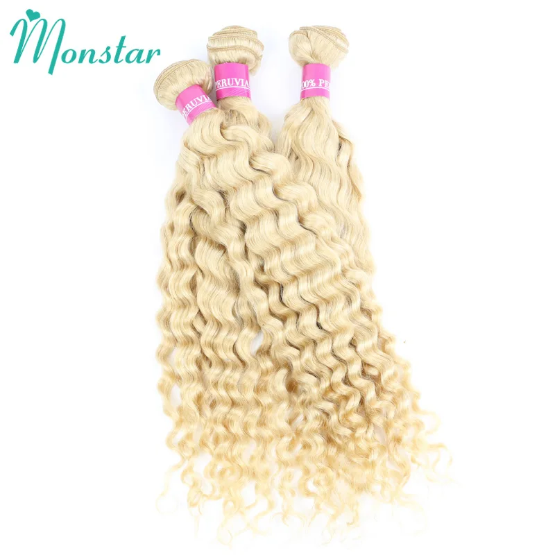 Monstar 613 Deep Wave Hair Malaysian Curly Human Hair Weave Bundle 28 30 inch Deep Curly Platinum Blonde Hair 1 3 4 Bundle Deals 4