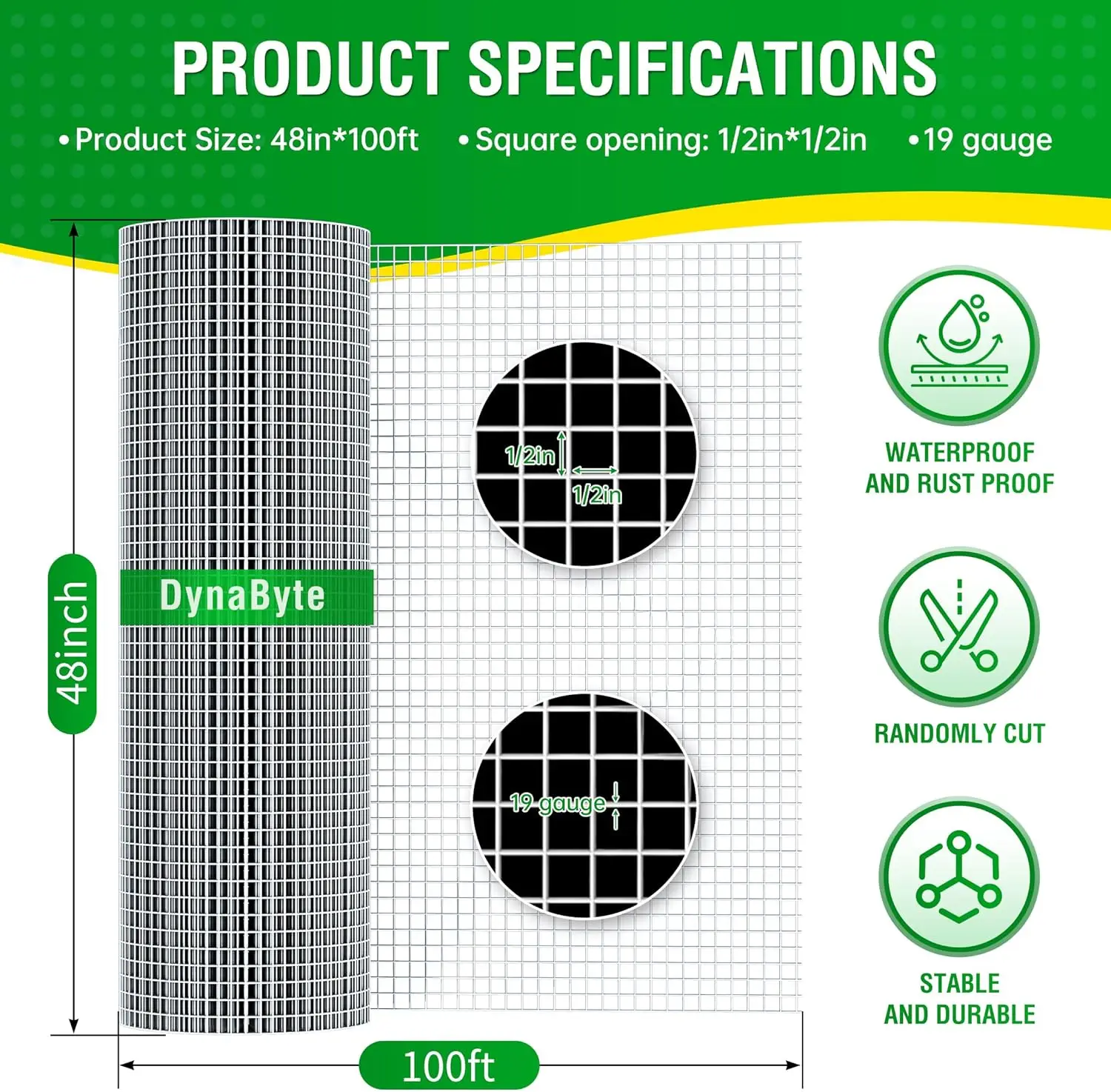 Hot-Dip Galvanized After Welding Hardware Cloth 1/2 inch 48 X 100 ft 19 Gauge, Rust and Corrosion Resistant, Easy to Bend