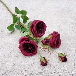 Austin Rose Branch Silk Flowers - Elegant Artificial Bouquet for Valentine's Day, Weddings, and Home Decor (Red)