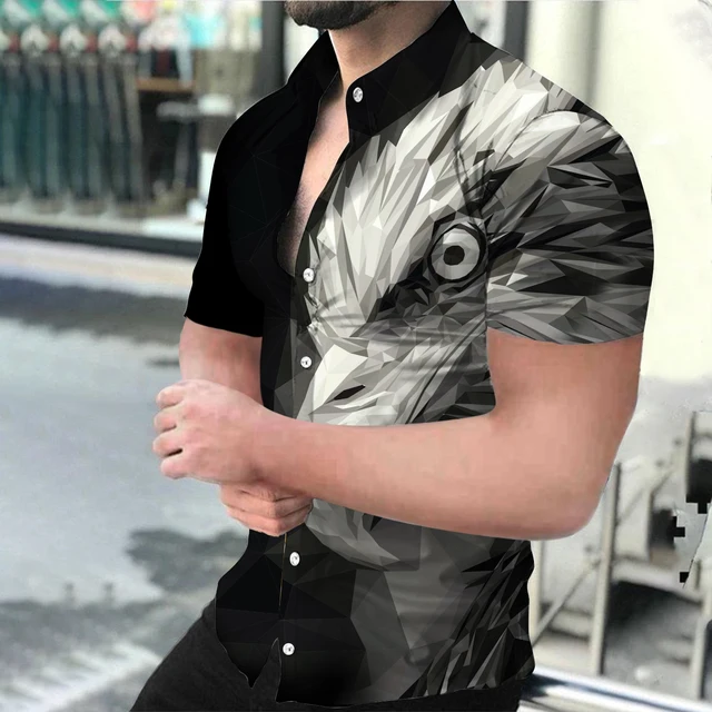 Summer Fashion Men's Social shirts Turn-down Collar Buttoned Shirt Casual Starry Sky Print Short Sleeve Tops Mens Clothing S-4XL DX-1436