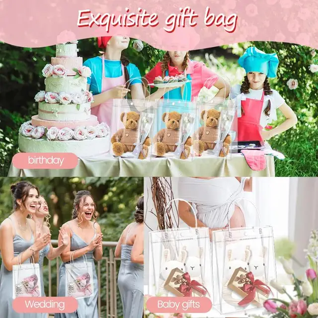 10/20 pièces sac cadeau Transparent avec poignée mariage fête d'anniversaire bonbons emballage cadeau sac fourre-tout réutilisable noël bébé douche 3