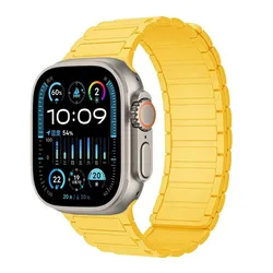 Textured Silicone Magnetic Bracelet Watchband Strap for Ultra 49MM (Sunny yellow)
