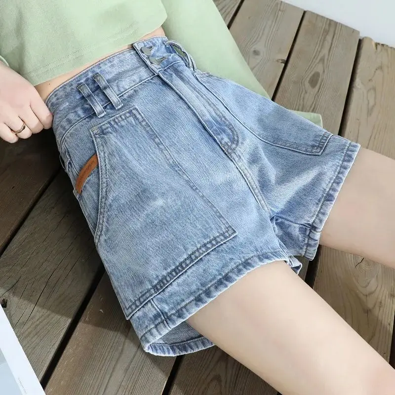 

Denim Shorts Women's Loose A- Line Slimming 2023 Summer New High Waist Korean Style Wide Leg Ins Trendy Thin Shorts Woman
