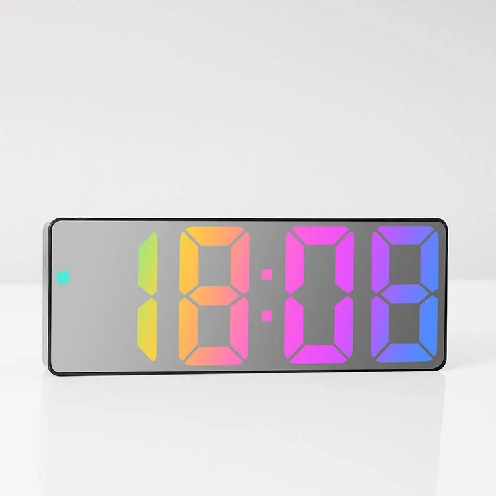 12/24H Format Digital Alarm Clock Temperature/Date Display Luminous Mirror LED Digital Clock Quiet Voice Control