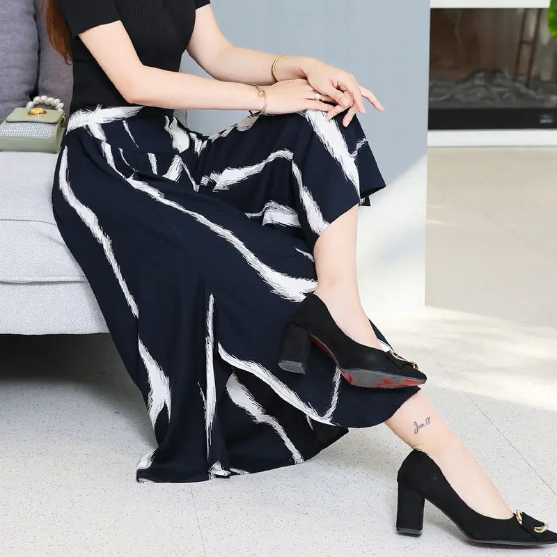 

2024 Women's Thin Summer Wide Legged Pants Plus Size Elastic High Waist Pants Young Mom Pants Slim cropped pants