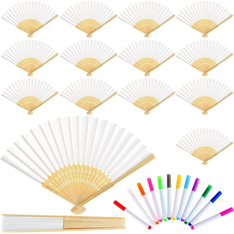 50Pieces 7Inch White Paper Folding Fan Blank for Children's Drawing DIY Hand-painted Plain Surface