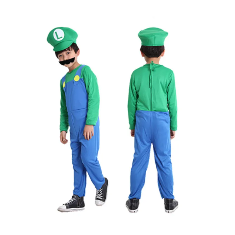Halloween Cosplay Super Brothers Luigi Bros Costumes Plumber Game Fancy Dress Up Party Clothing