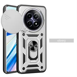 Enhanced Armor Case with Lens Protection and Magnetic Ring Holder for Realme 12 Plus 5G (Silver)