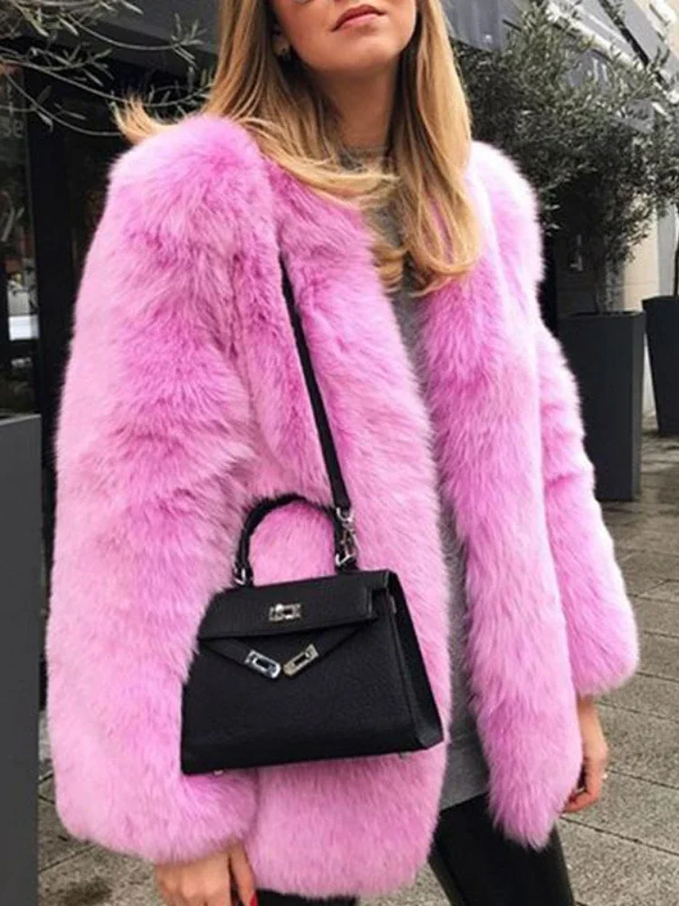 

New Winter Women's Coat Faux Fur Tops Women Casual Large Size New Mid Length Office Lady Thick Warm Jacket Women Fashion Clothes