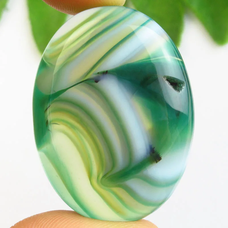

2Pcs 30x40mm Charms Flat Back Gemstone Bead Oval Green Stripes Agates CAB Cabochon Stone For Women Jewelry Making