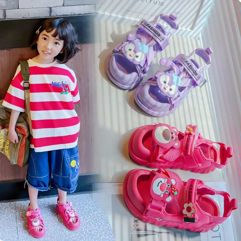 

Disney cartoon pink Bear Sandals Summer Boys and Girls Slippers children's Beach Shoes