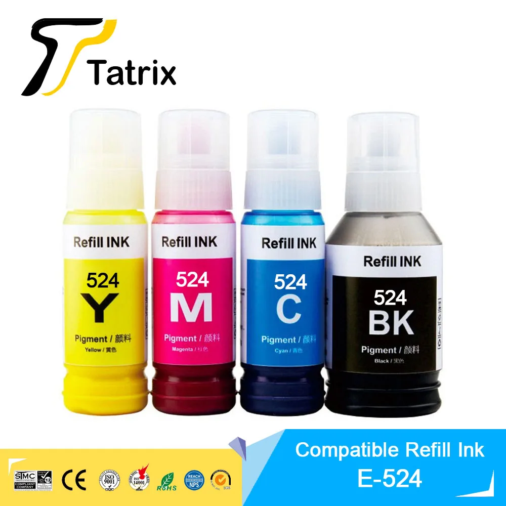 Tatrix 524 T524 Premium Color Compatibile Bulk Bottle Inchiostro Di Ricarica A Base D'Acqua Per Stampante Epson Ecotank L15150 L15160
