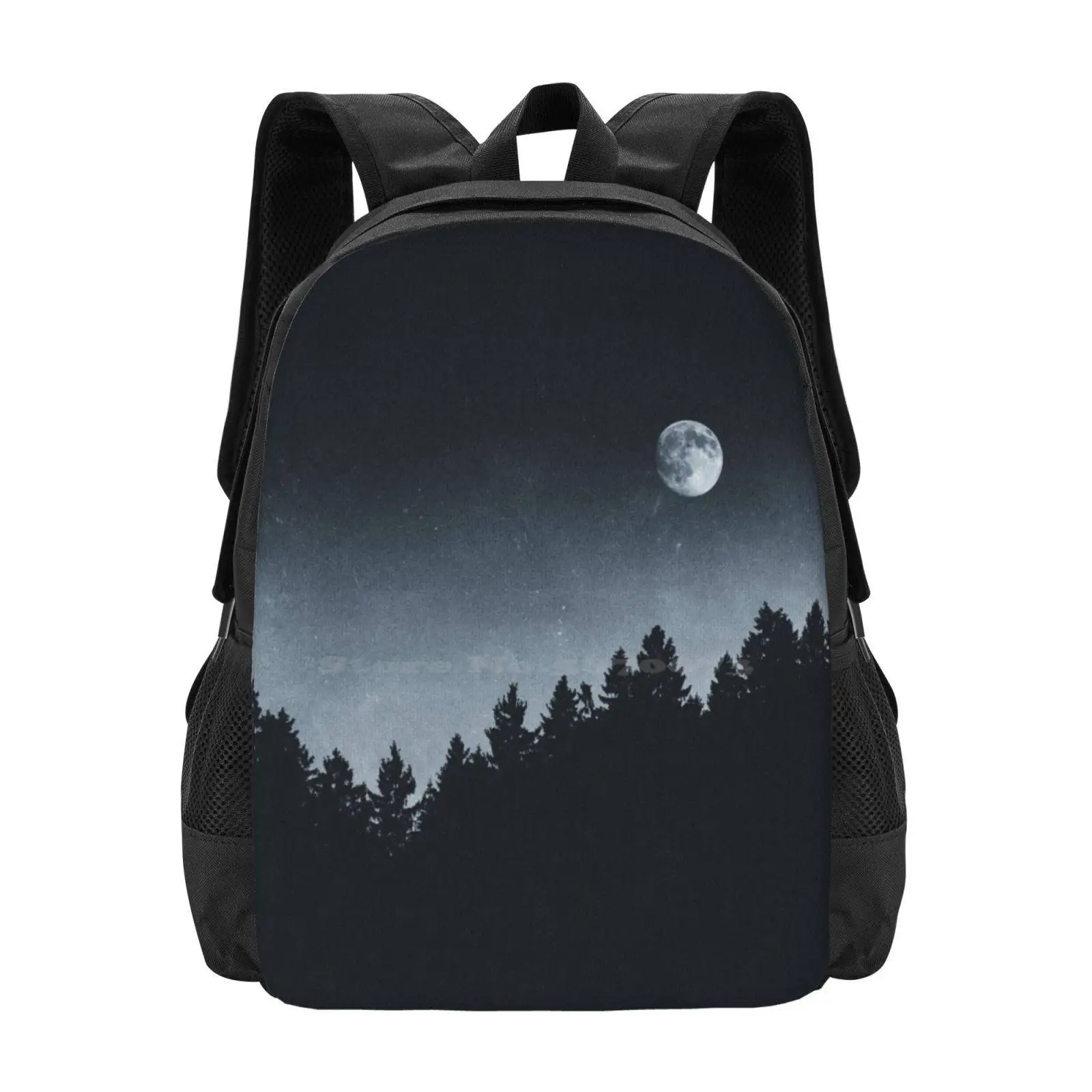 

Under Moonlight School Bags For Teenage Girls Laptop Travel Bags Black And White Landscape Mood Forest Mountains Adventure