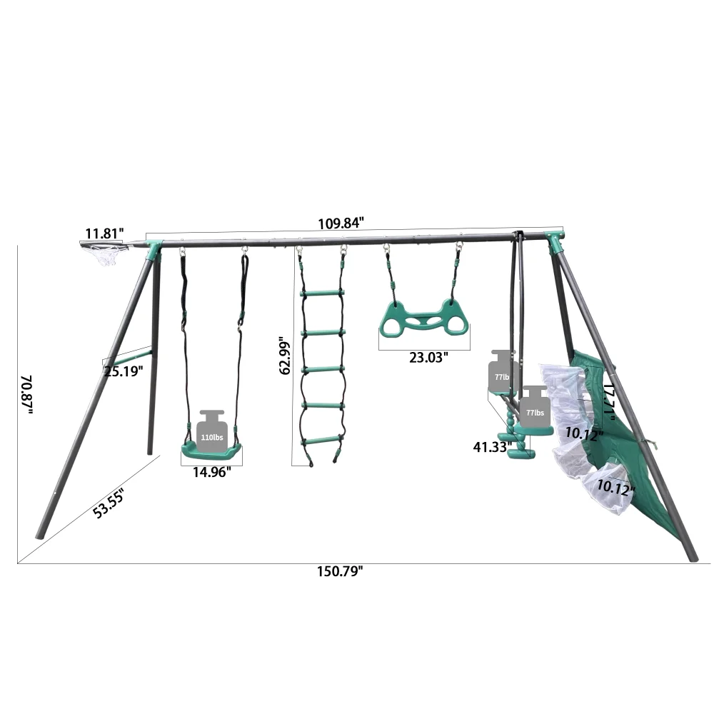 Blackish green interesting four function swingset with face to face metal plastic safe swing seat 550lbs for outdoor for age 3+ 2