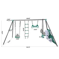 Blackish green interesting four function swingset with face to face metal plastic safe swing seat 550lbs for outdoor for age 3+ 2