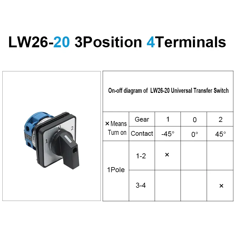 OMCH 1PCS Silver Contact LW26-20/32/63 Universal Switch 3 Position 1-0-2 1/2/3/4 Poles 440V 4/8/12/16Terminals Rotary Cam Switch - Image 14