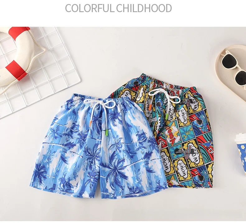 Kids Swim Trunks Summer Cartoon Prints Beach Shorts for Boys Vacation 1-8Y Children Quick Dry Pants Vacation Wear