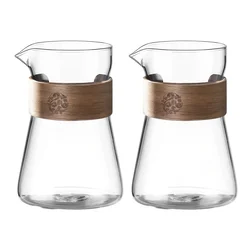 Premium Glass Coffee Carafe with Wooden Heat - Resistant Layer, High Borosilicate Espresso Glass Mug, Elegant Coffee Accessories (2 pcs Transparent)