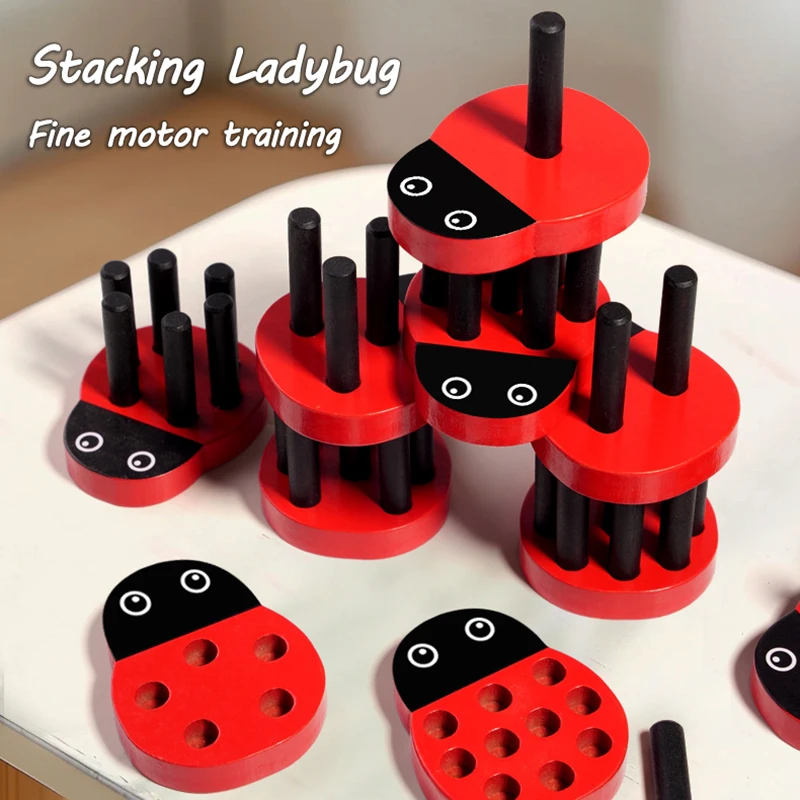 Wooden Ladybug Stick Counting Game Montessori Math Toys for Toddlers Learning Numbers Matching Sensory Educational Toys
