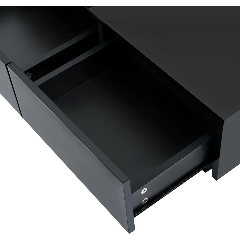 Movable Coffee Table Square High Gloss Surface, with 4 Hidden Storage Drawers Square Center Furniture for Living Room, Black 5