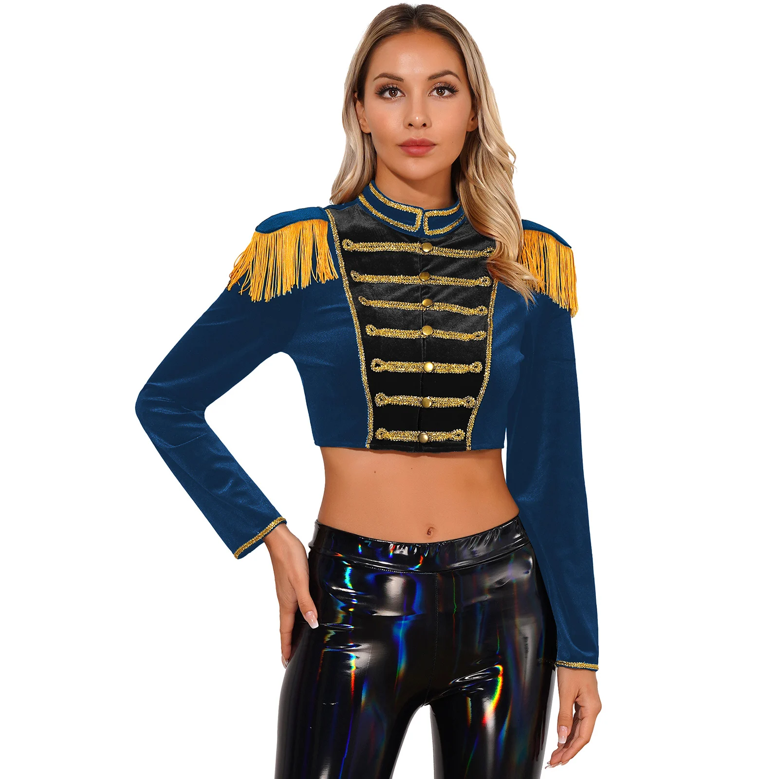 

Womens Circus Ringmaster Costume Halloween Showman Carnival Theme Party Cosplay Performance Long Sleeve Cropped Jacket Outerwear