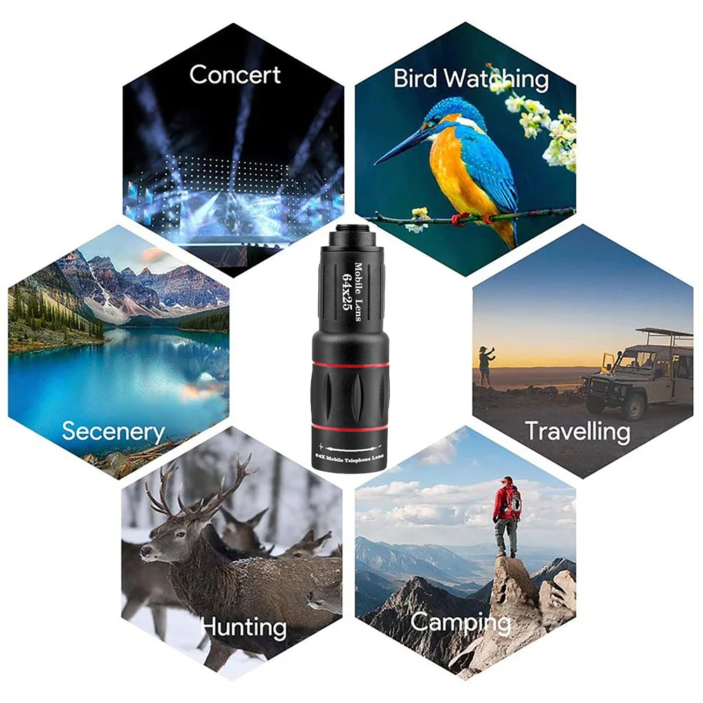 18/36/64X Telephoto Phone Lens Long Focus Zoom Cellphone Camera Lens Universal External Zoom Camera Lens for Android & iPhone