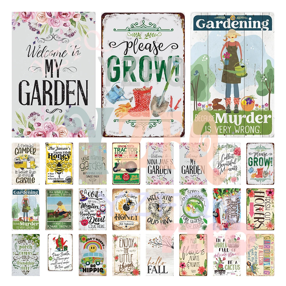 Welcome To My Garden Metal Tin Sign Flowers Poster For Outdoor Honey Vintage Wall Decor Keep Gate Closed 8X12 Inch T-092A