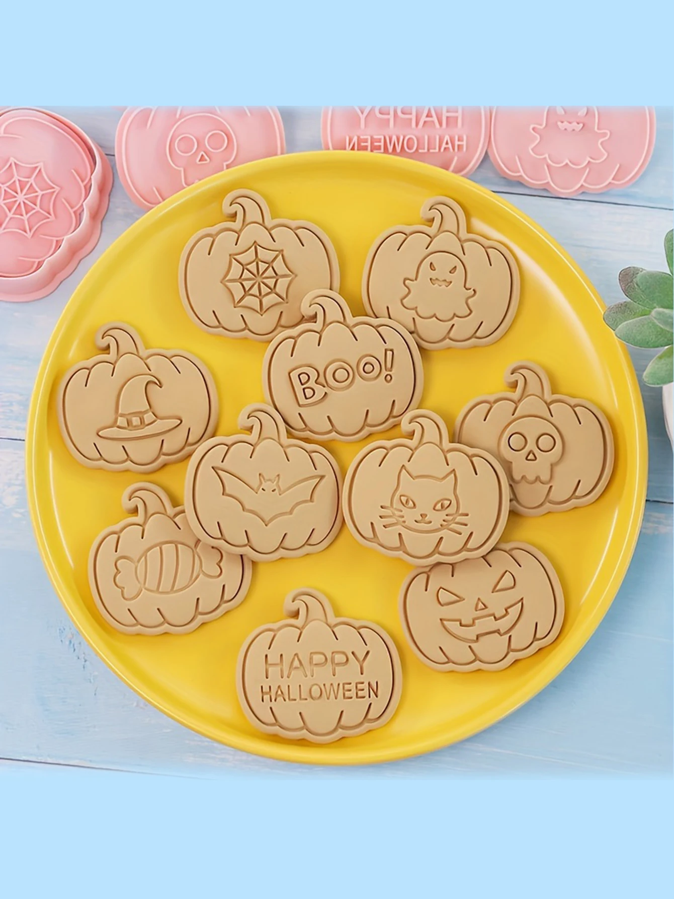 cookie mould 10Pcs/Set halloween cartoon pumpkin head funny expression cutting mold flipping sugar press baking tool