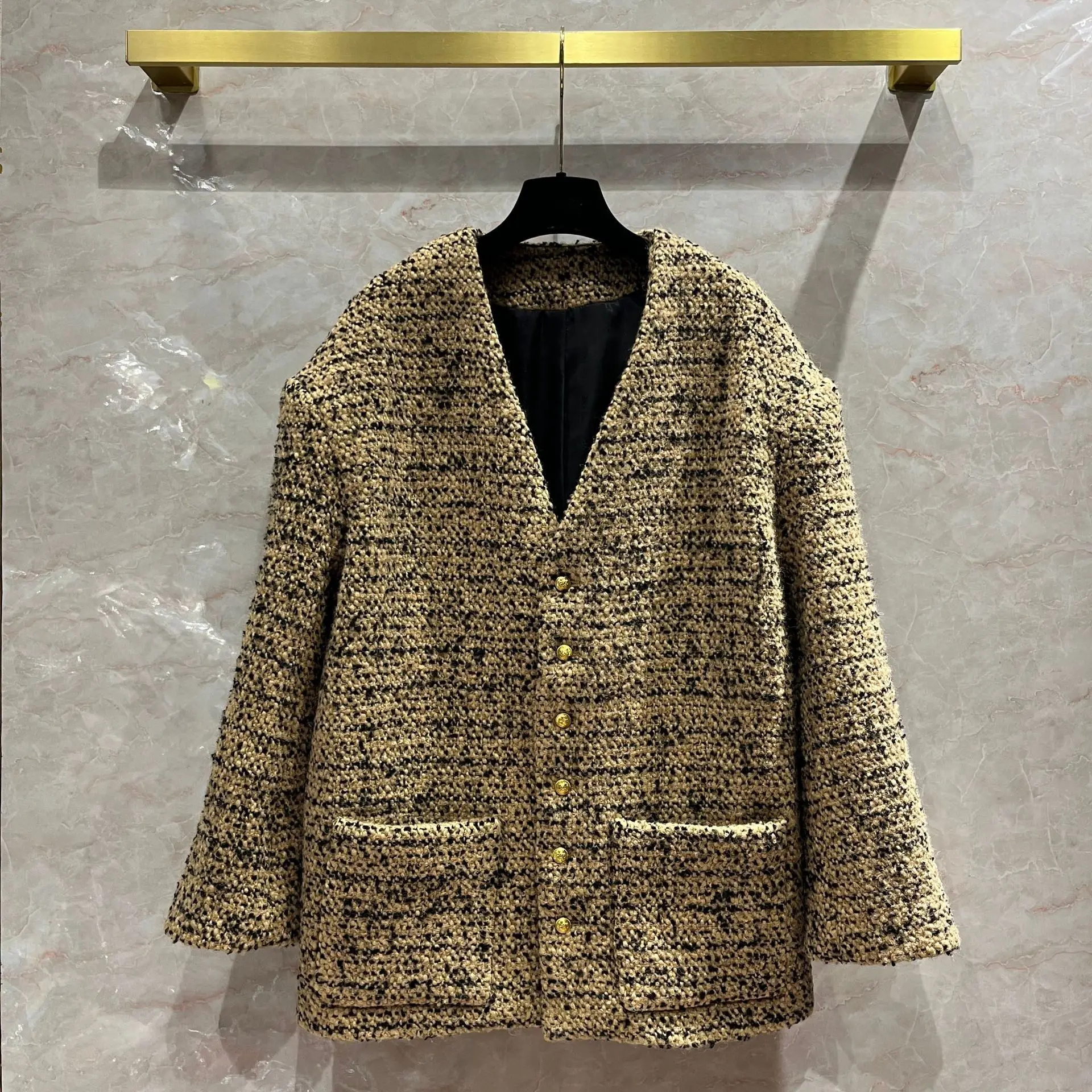 2023 Spring Autumn Brand New Designer Women's High Quality Wool V-neck Loose Tweed Coat C400 2023 spring brand new designer women s high quality o neck wool tweed jackets f262