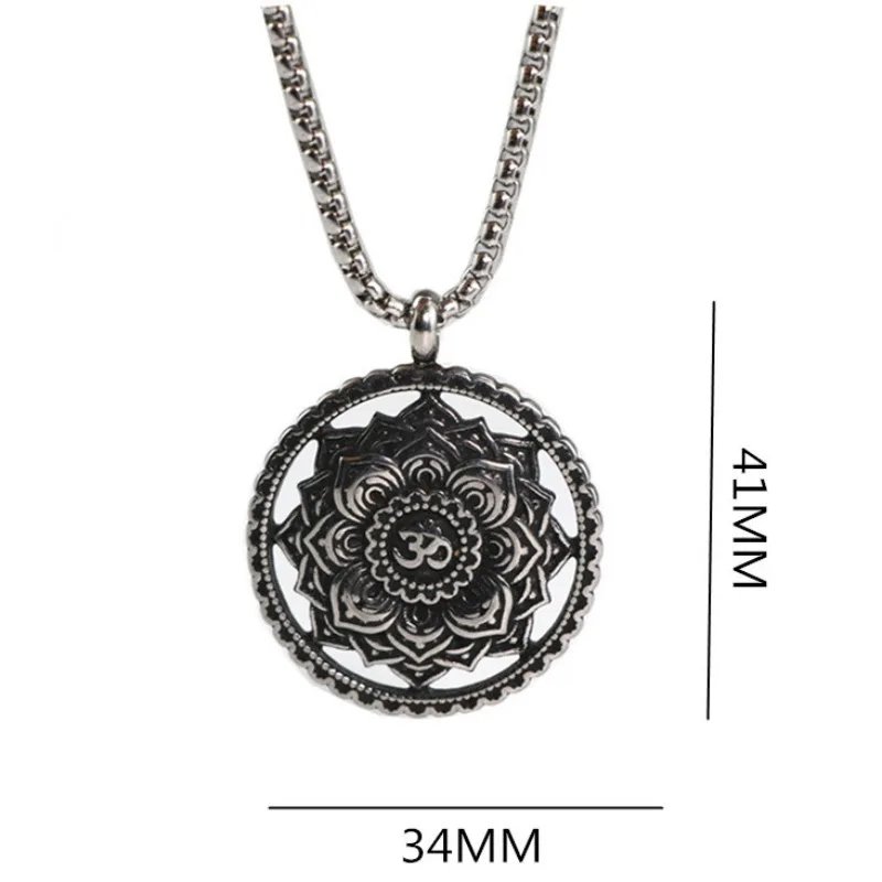Classic Vintage Hindu Zen Yoga Metal Mandala Pendant Necklace Religious Style Prayer Amulet Accessory Gift for Men and Women
