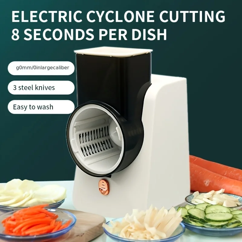 Automatic Vegetable Cutter Electric Slicer Cutting Vegetables Fruits Meat 4-Blade Drum Design A time-saving kitchen must-have