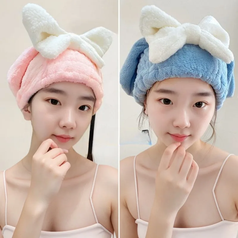 

Бытовая шапочка для сухих волос с бантом из кораллового бархата, 2 шт., шапочка для душа, влагопоглощающая и быстросохнущая Женская модная сушилка