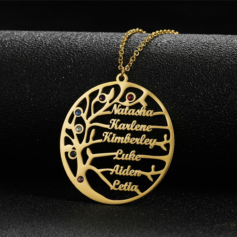 Leben Baum Familie 1-6 Namen Anhänger Halskette Personalisierte Edelstahl Typenschild mit Birthstone Für Frauen Männer Geburtstag Geschenk – Detail 6