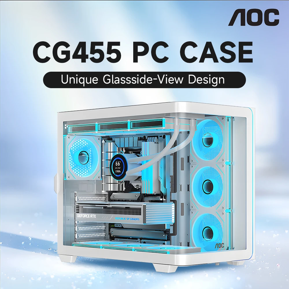 AOC CG455 Black ATX Desktop PC Case Computer Seaview Room Case Integrated Curved Glass Support 10 Fan Position 360 Water Cooling pc case pc chassis computer chassis frame