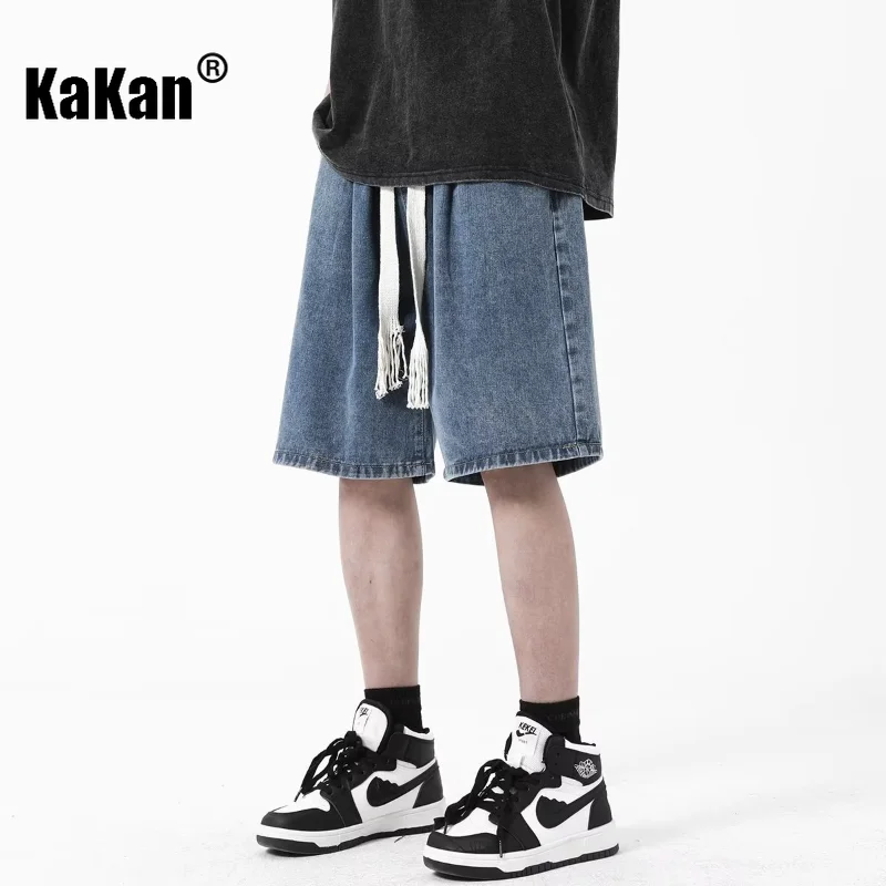 Kakan Denim Shorts Men's High Street Hong Kong Style Straight Tube Loose Casual Pants Five Point Denim Shorts K33-M0021
