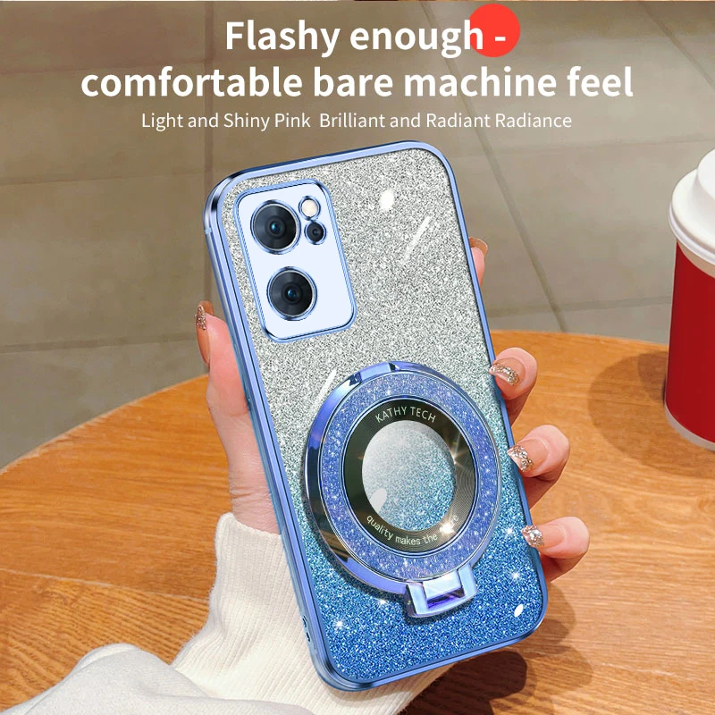 SparkleGuard Magnetic Glitter Phone Case with Plating Holder – Stylish Protection