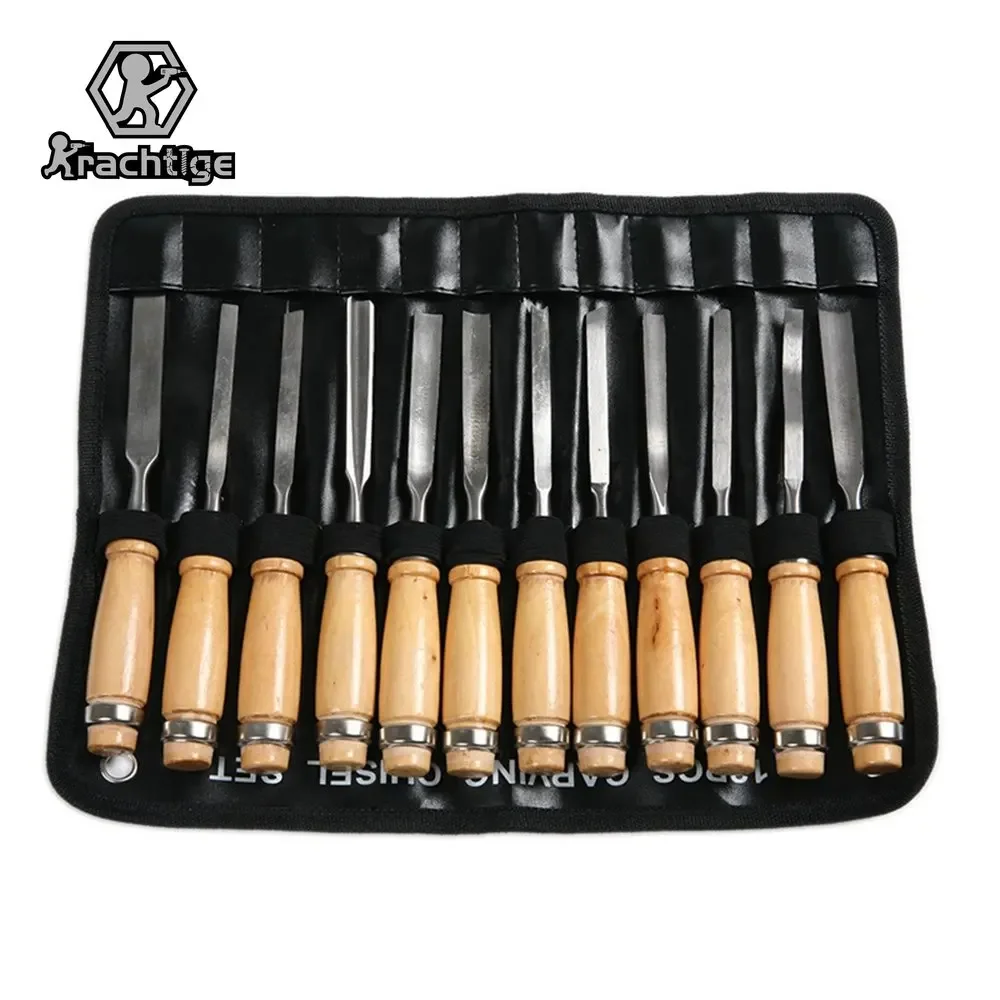 Kit De 12 Outils De Sculpture Sur Bois - Ciseaux, Gouges En Acier Trempé Avec étui Roulable - 6