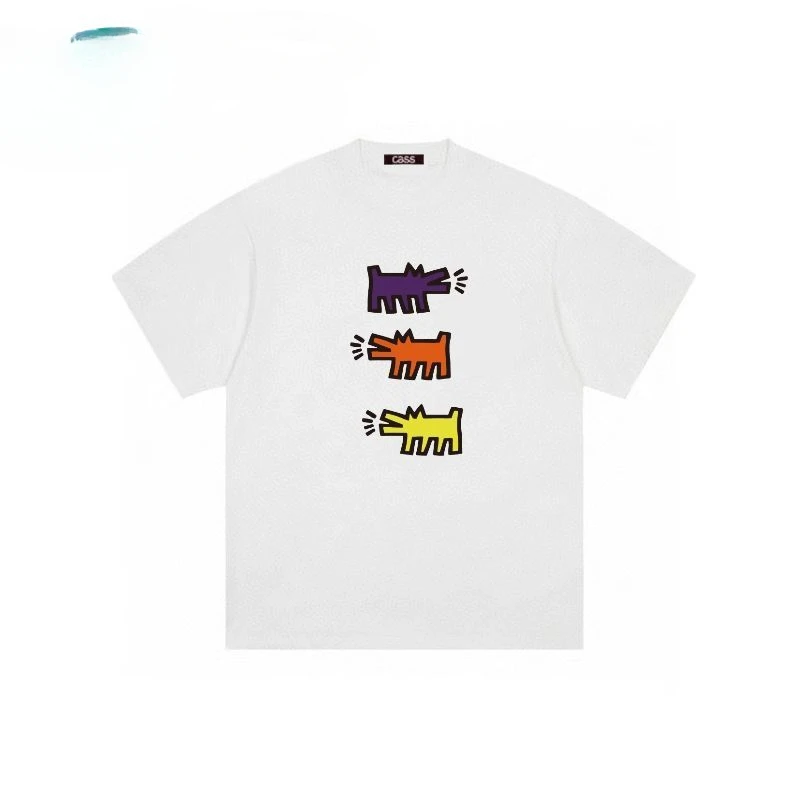 American Hip-Hop Street Retro Vintage Harlem Puppy Cartoon Fun Simple Trendy Ins T-Shirt A Maniche Corte T-Shirt Vintage Y2K Emo