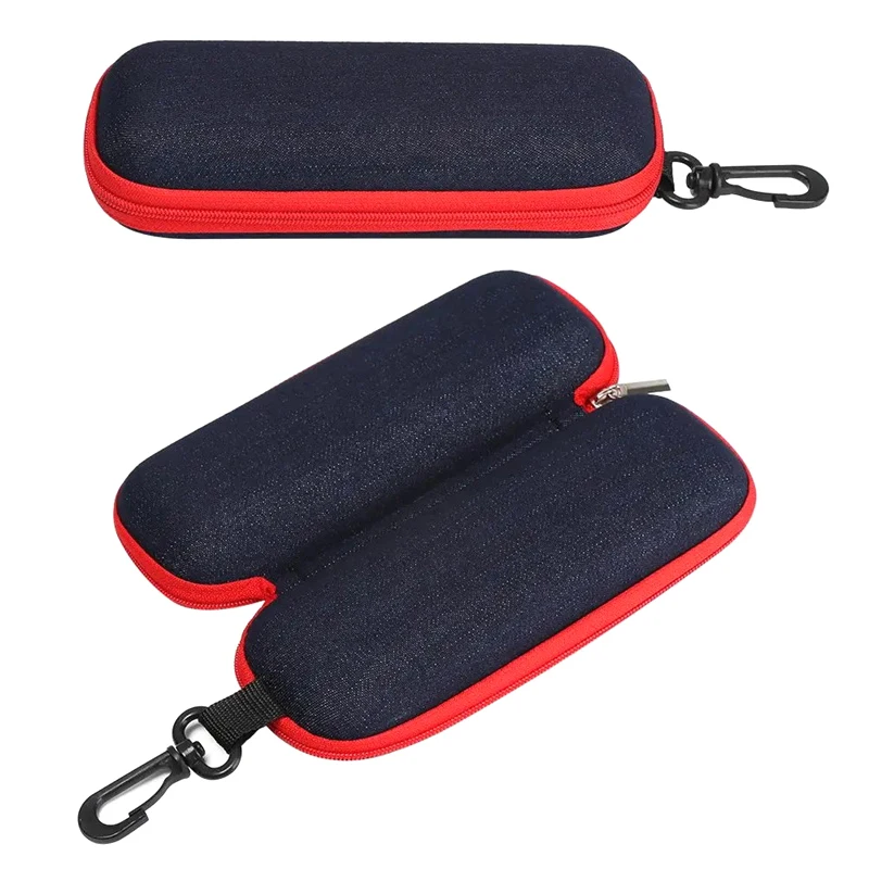 3 stuks brillenkoker met karabijnhaak, zacht denim met ritssluiting