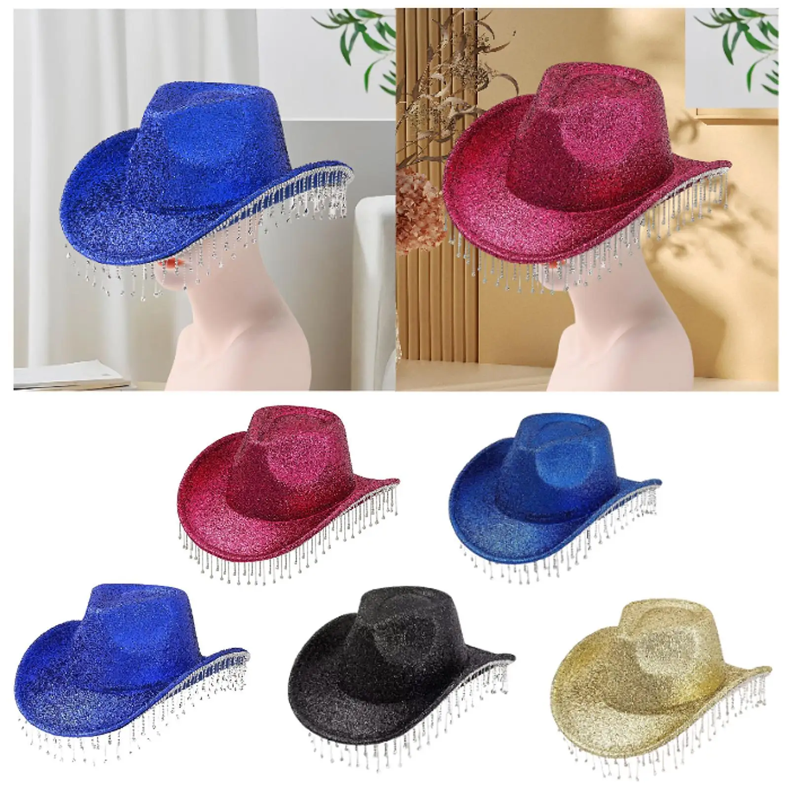 Cowboy Hat for Women Rhinestone Cowgirl Hat Fancy Dress Party Props Jazz Cap